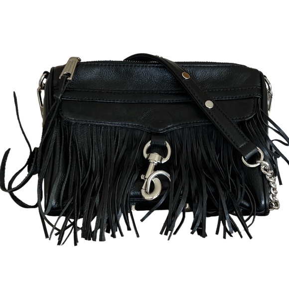 Rebecca Minkoff Black Leather Fringe Crossbody Bag - Picture 1 of 5